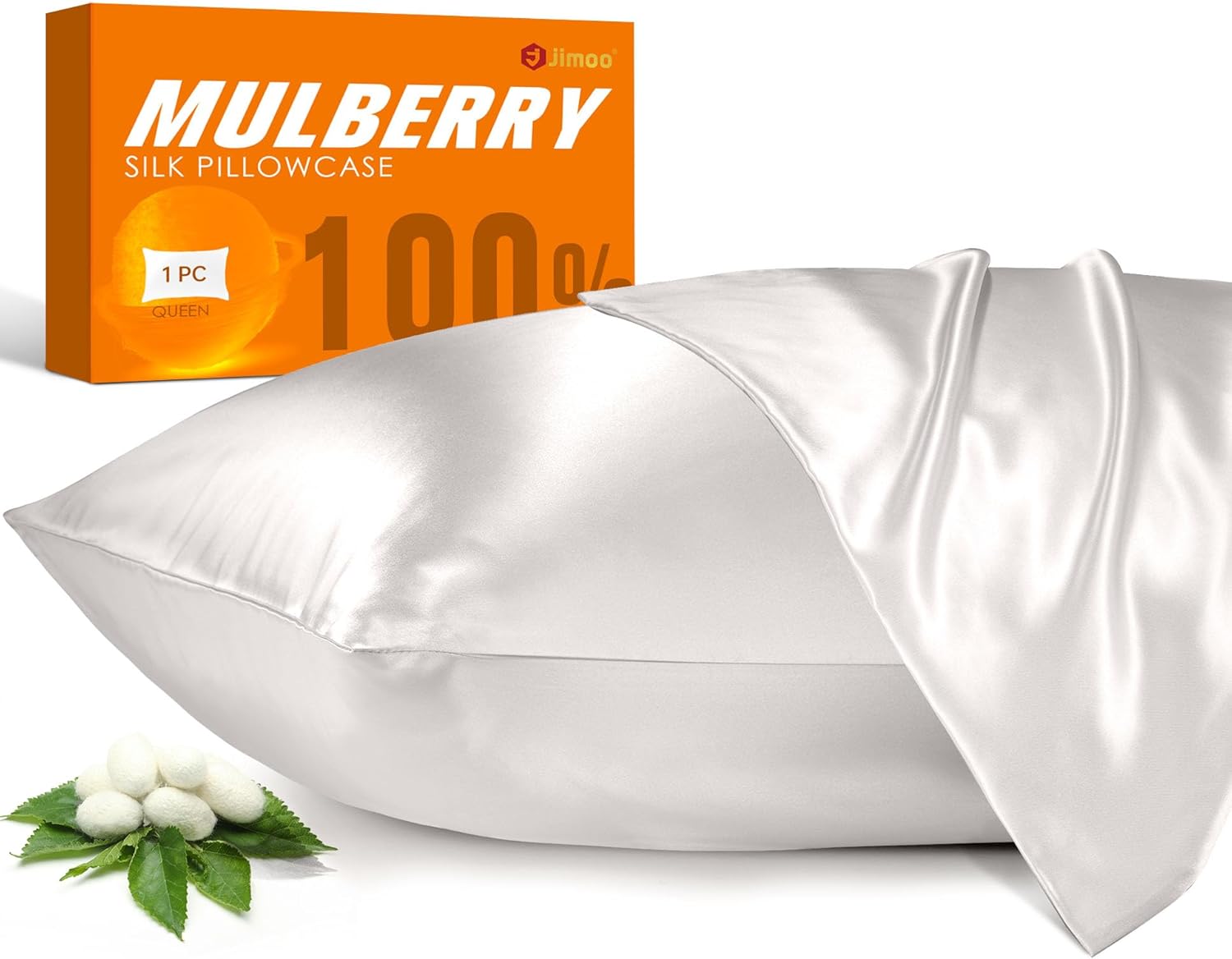 Jjimoo 100% Mulberry Silk Pillowcase for Hair and Skin, 22 Momme Pure Natural Silk Pillow Case Both Sided with Zipper, Pillow Cover for Wom…