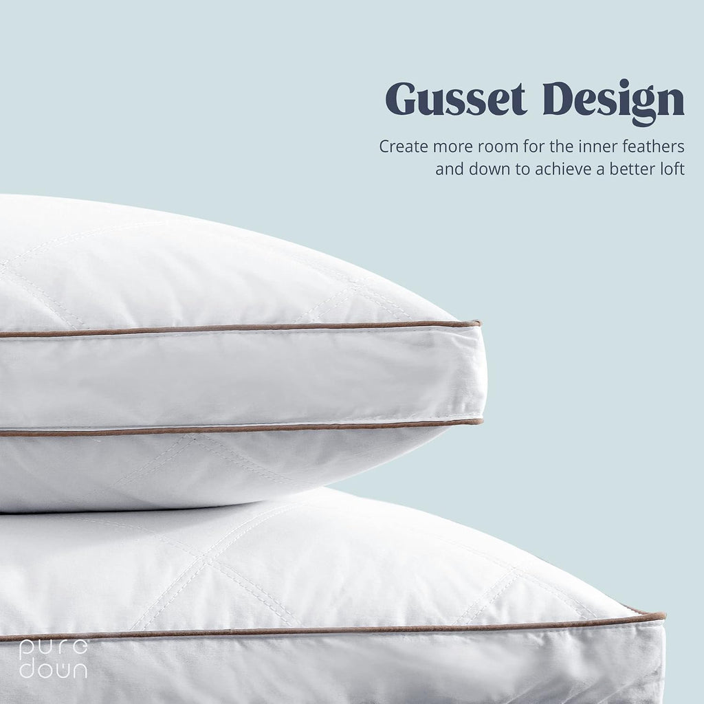 puredown® Goose Feathers and Down Pillow for Sleeping Hotel Collection Bed Pillows, Gusseted, King, Set of 2