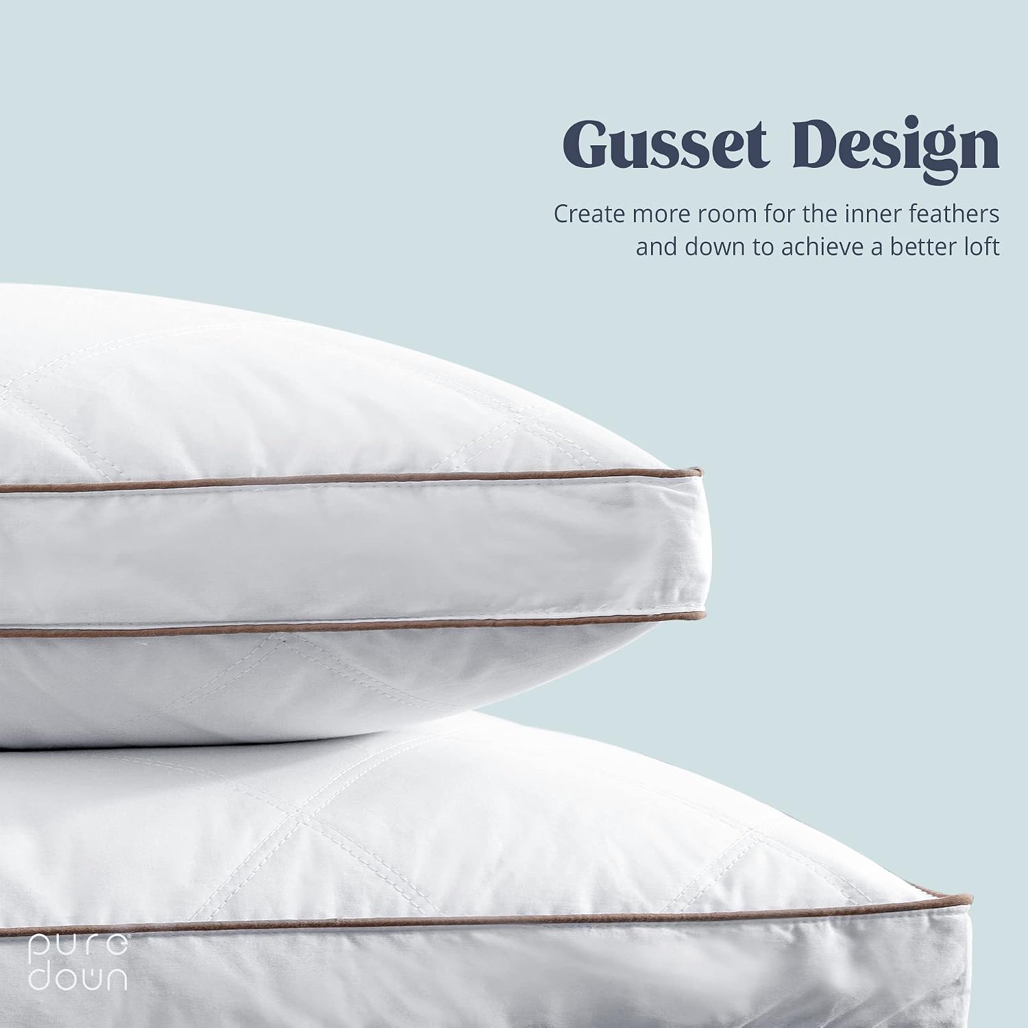 puredown® Goose Feathers and Down Pillow for Sleeping Hotel Collection Bed Pillows, Gusseted, King, Set of 2