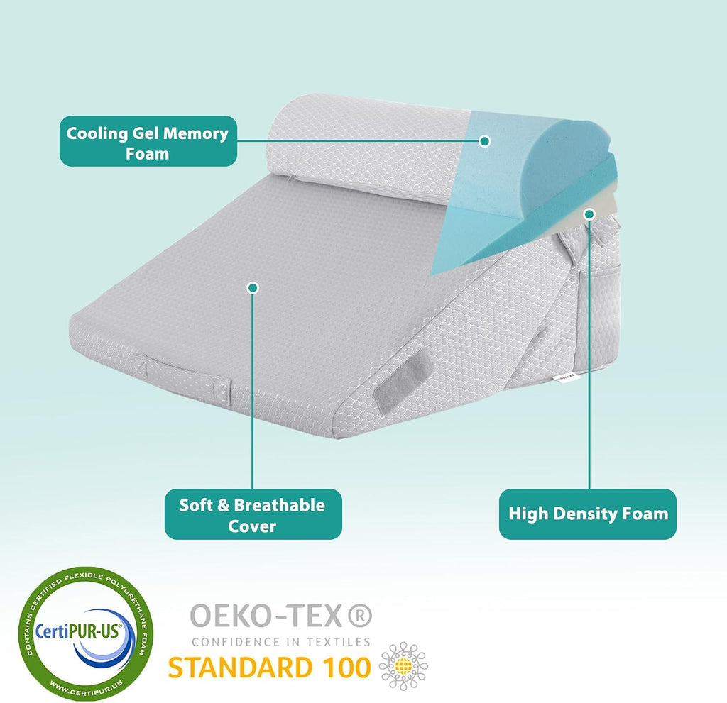 Bedluxe 3Pcs Orthopedic Bed Wedge Pillow Set, Foam Wedge Pillow Post Surgery for Back, Leg and Knee Support, Adjustable 9&12 Inch Folding T…