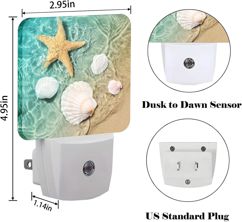 Starfish and Seashell On Beach Night Light, Plug Into Wall Decor for Stairway, Hallway, Kitchen, Dusk to Dawn Sensor Nightlights for…