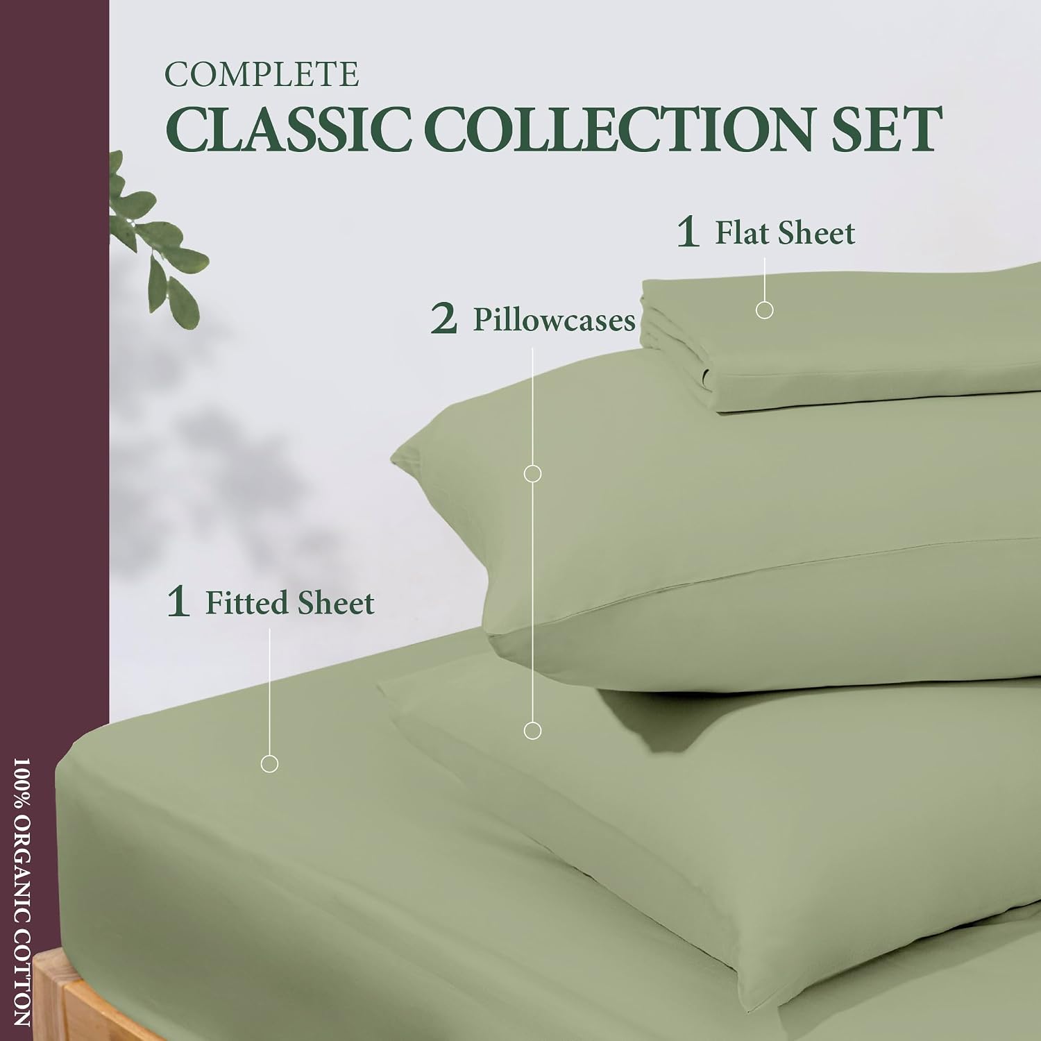 AshtonSheets 100% Organic Cotton Sheets Full Size - 4 PC Organic Cotton Full Size Percale Weave Sheet Set, Soft, Cooling, Crisp & Breathabl…