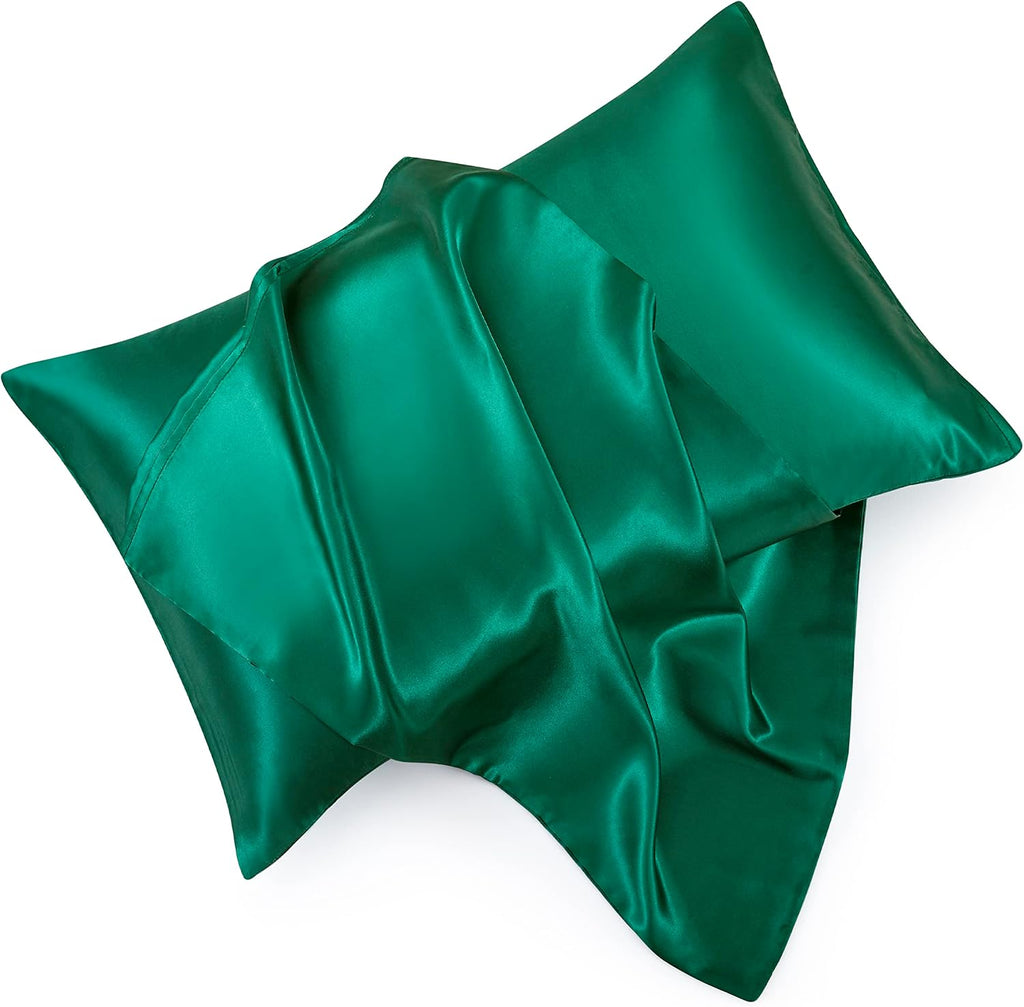 HommxJF Blackish Green Satin Pillowcase Queen Size Set of 2 for Hair and Skin, Blackish Green Silk Pillowcase Breathable Pillowcase with Env…
