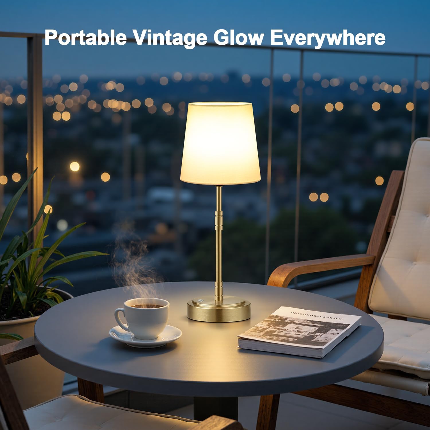 Cordless Table Lamps Set of 2 – Battery Operated Lamp with 7500mAh Rechargeable Battery, Stepless Dimmable Vintage Brass Desk Wireless…