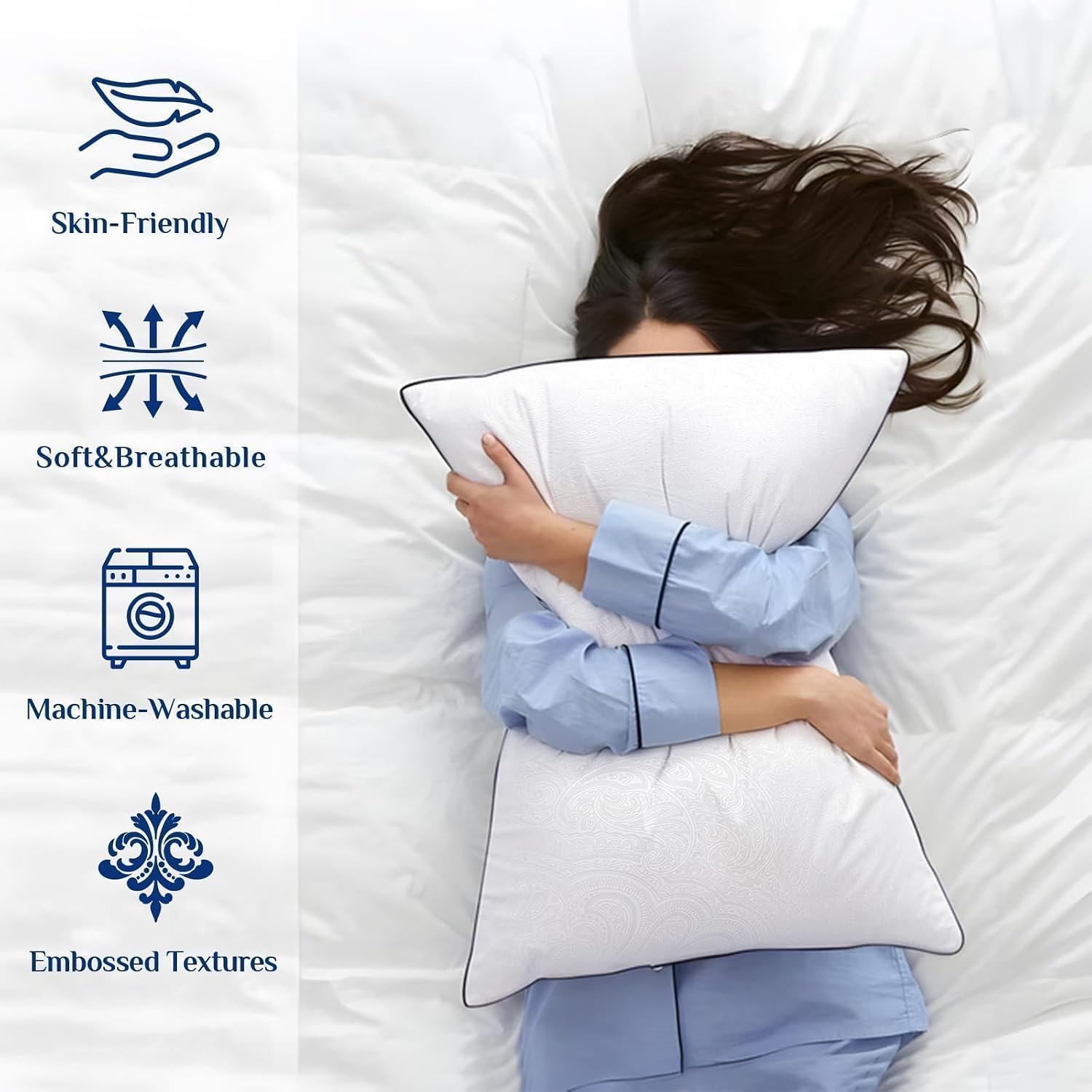 JOLLYVOGUE Pillows Queen Size Set of 2 for Sleeping, Soft and Supportive Bed Pillow with Down Alternative Filling for Side and Back…