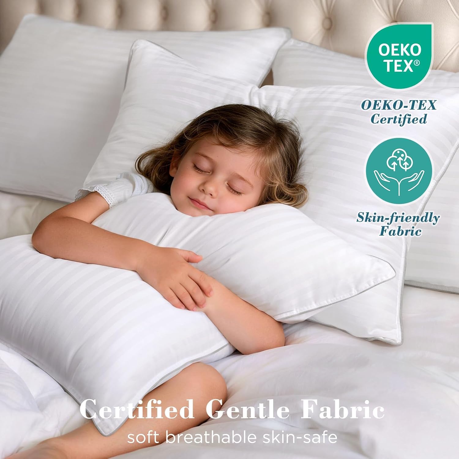 Viewstar Bed Pillows Queen Size Set of 2, Hotel Collection, Down Alternative Soft Pillow for Back, Stomach or Side Sleepers, Striped White-…