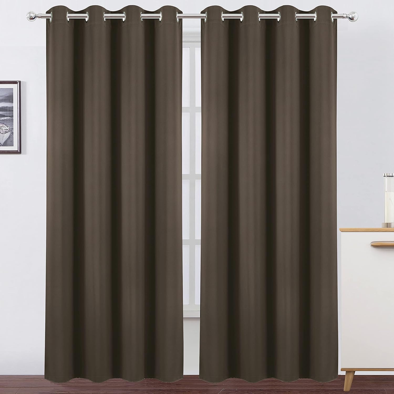 Lemomo Blackout Curtains 66 x 95 inch/Chocolate Brown Curtains Set of 2 Panels/Thermal Insulated Room Darkening Bedroom Curtains 95 inch si…