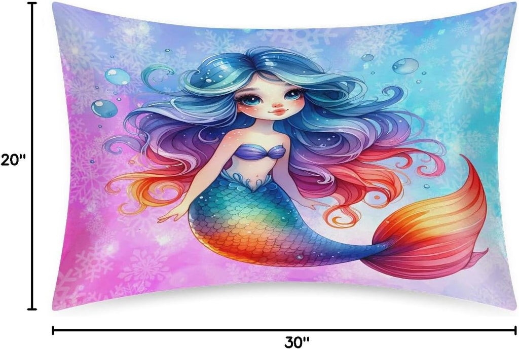 Mermaid Beautiful Rainbow Satin Silk Pillowcase for Hair and Skin Pillow Cases Queen Size Soft Silk Pillow Case with Envelope Closure…