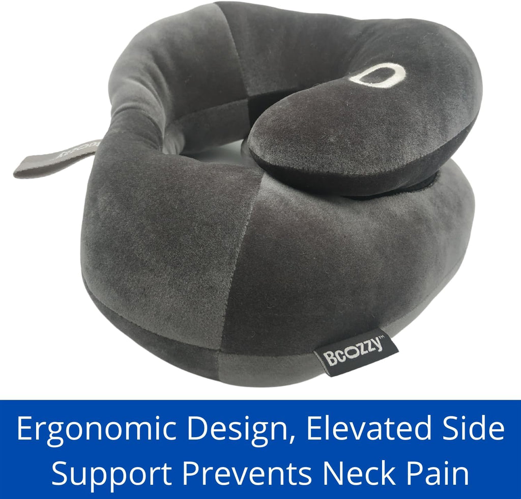 Bcozzy Flat Back Travel Neck Pillow – Patented Neck & Support for Head, Neck, and Chin. Ideal for Airplanes, Long Flights, Car Rides. Adjus…