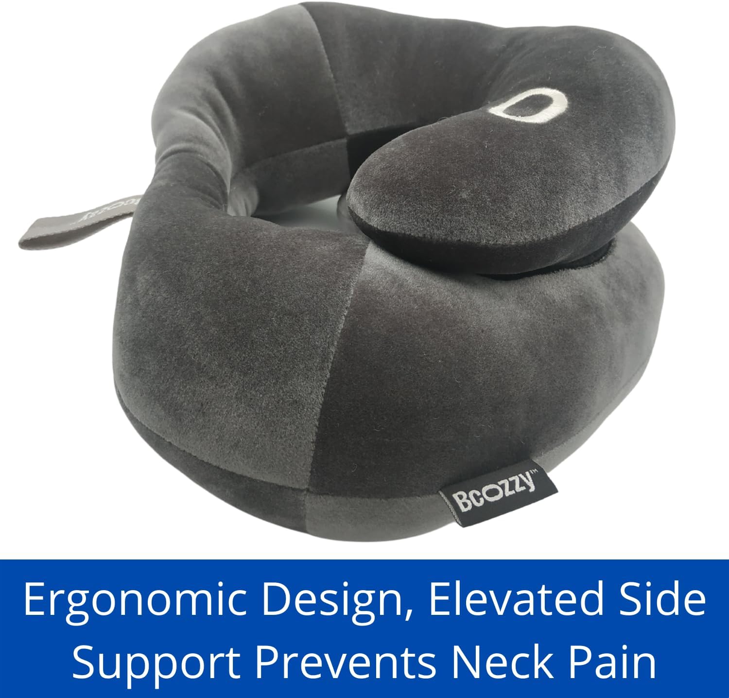 Bcozzy Flat Back Travel Neck Pillow – Patented Neck & Support for Head, Neck, and Chin. Ideal for Airplanes, Long Flights, Car Rides. Adjus…
