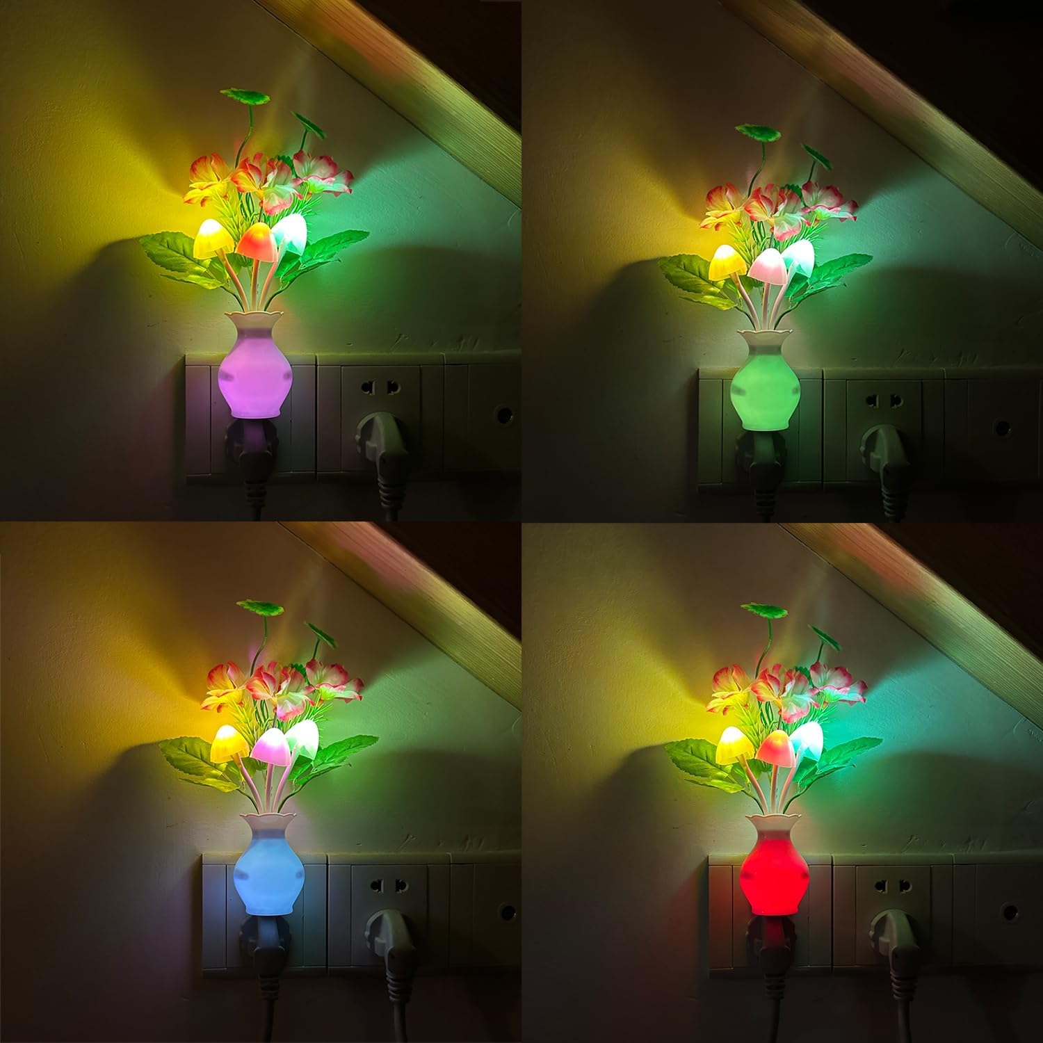 Sensor LED Night Light, Color Changing Flower Night Light Plug-in Wall Based Mushroom Lamp, Gift for Kids Adults, Cute Flower Nursery…