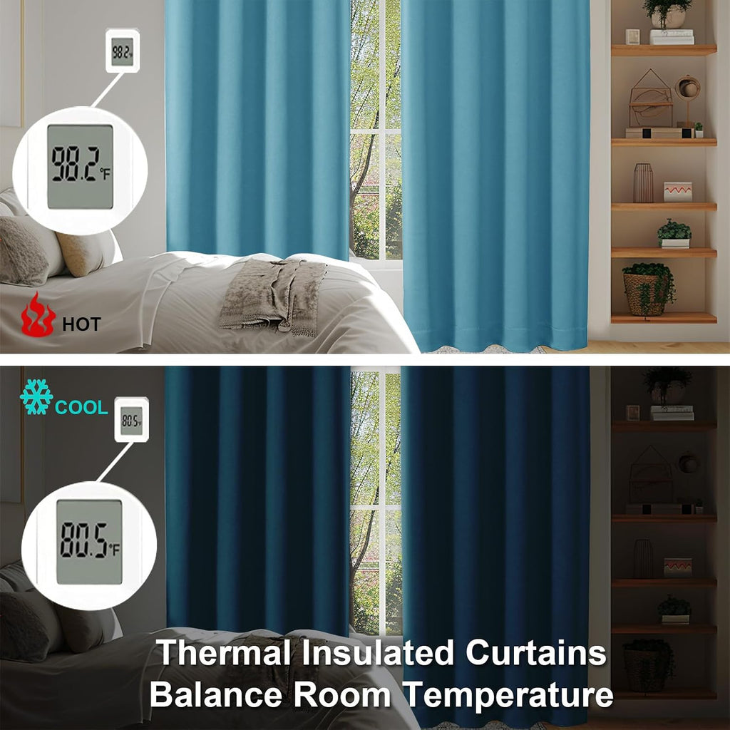 Simplebrand Ava Turquoise Short Blackout Curtains for Bedroom 45 Inches Long 2 Panels Set, Solid Thermal Insulated, Energy Saving Window Tr…