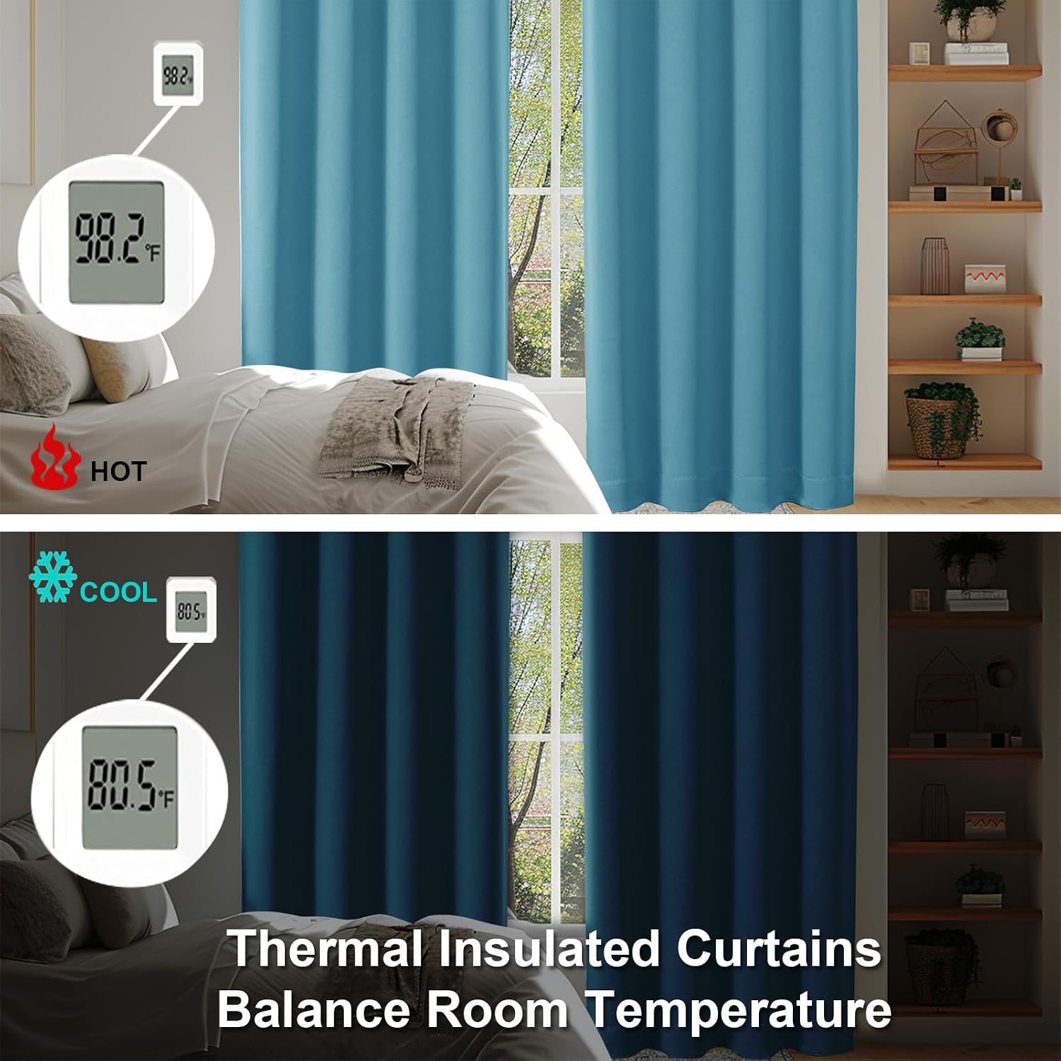 Simplebrand Ava Turquoise Blackout Curtains for Bedroom 96 Inches Long 2 Panels, Solid Thermal Insulated, Energy Saving Nursery Window Trea…