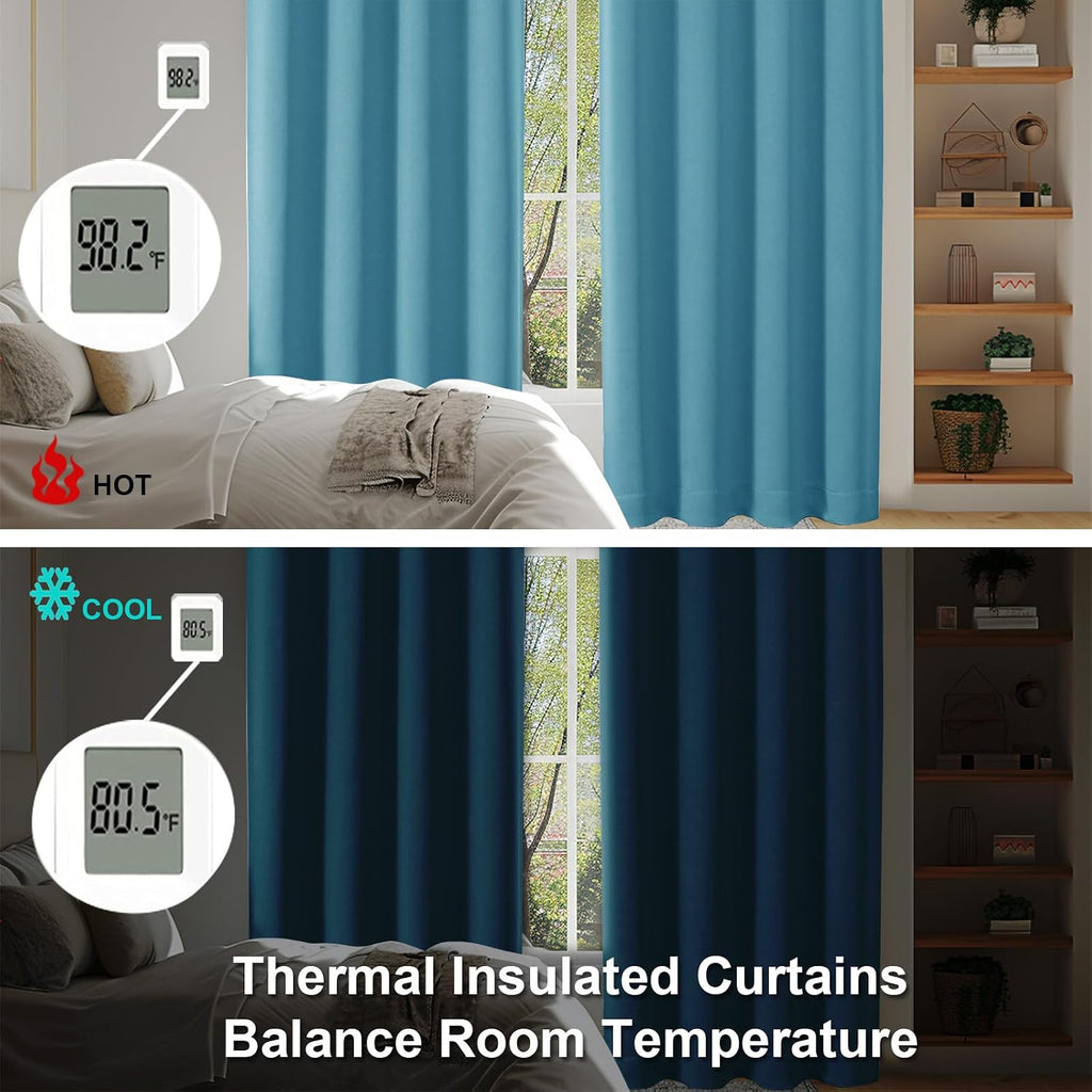 Simplebrand Ava Turquoise Blackout Curtains for Bedroom 84 Inch Length 2 Panels Set, Solid Thermal Insulated Privacy Nursery Window Treatme…
