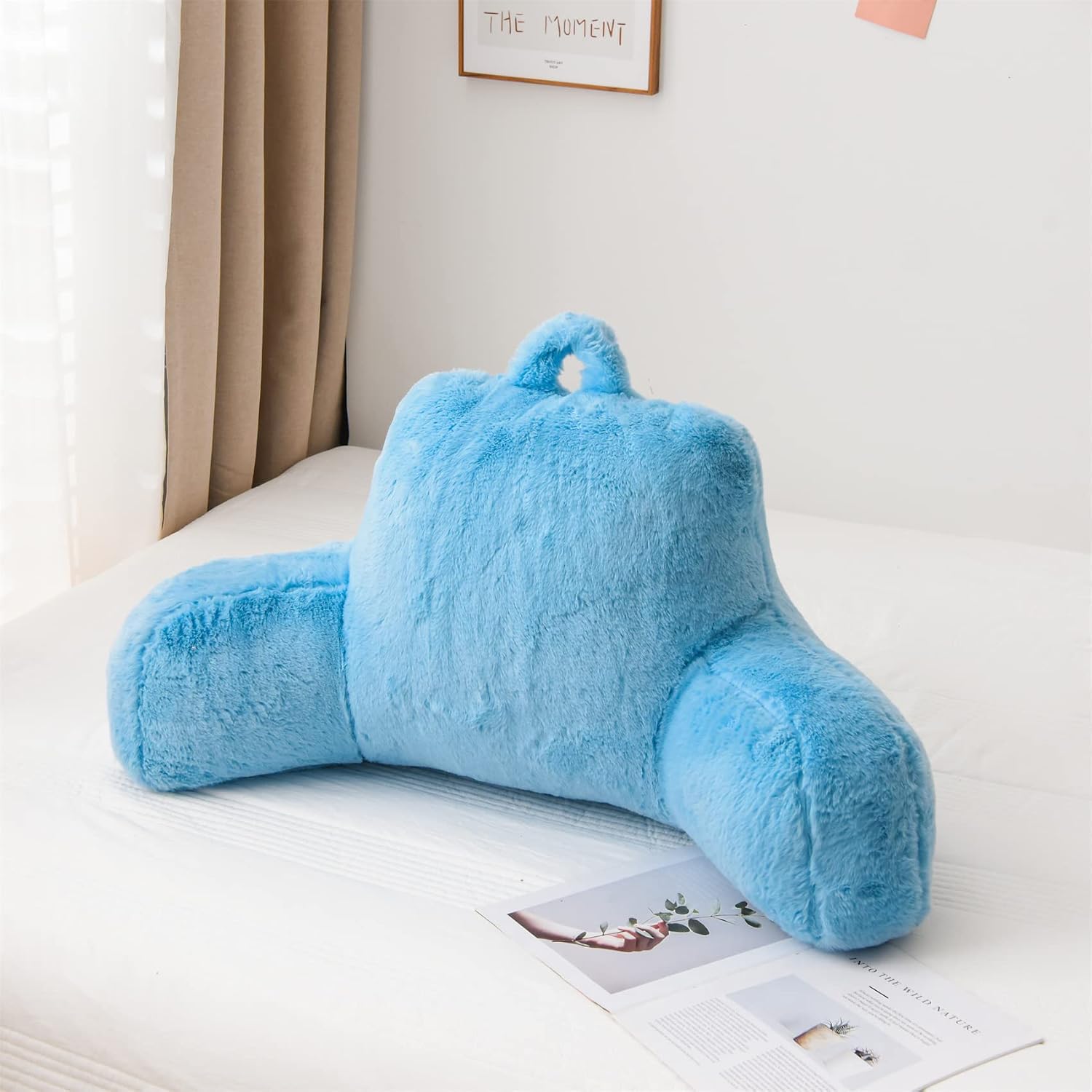 Aimuan Reading Pillow Bed Rest Pillow with Arms Rabbit Fur Cushion for Adults Teens Incline Rest Sitting up & Sleeping Snoring Pillow…