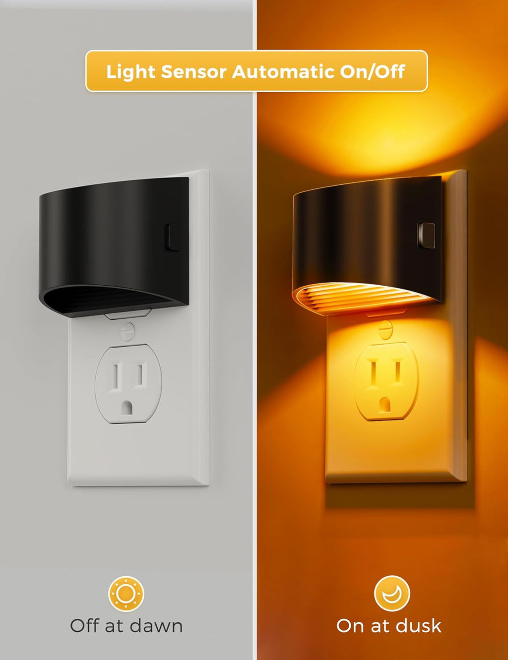 L LOHAS LED Night Light 2 Pack, Night Lights Plug into Wall, Dusk to Dawn Sensor Nightlight, 3 Level Brightness Adjustable, 1600K Amber…