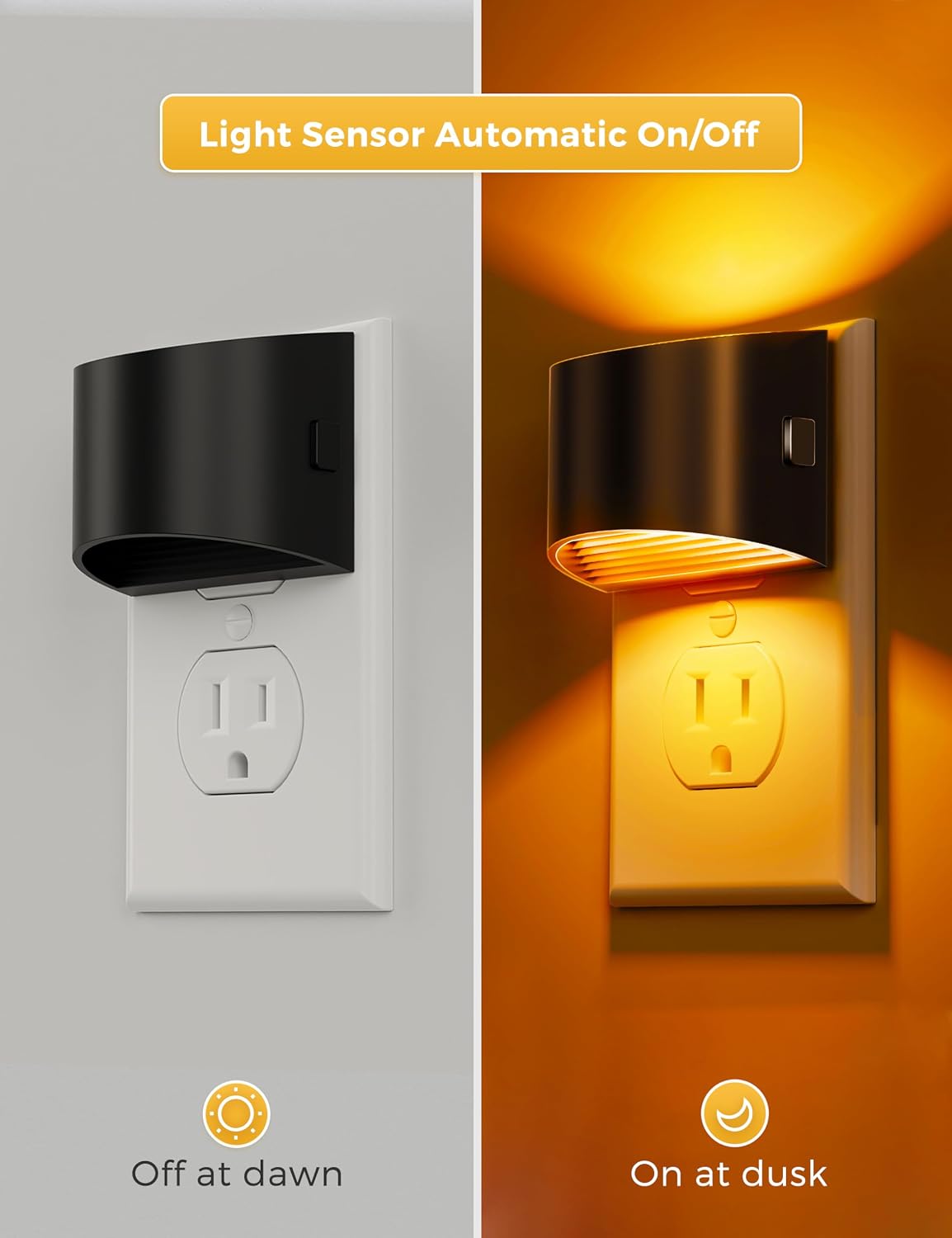 L LOHAS LED Night Light 2 Pack, Night Lights Plug into Wall, Dusk to Dawn Sensor Nightlight, 3 Level Brightness Adjustable, 1600K Amber…