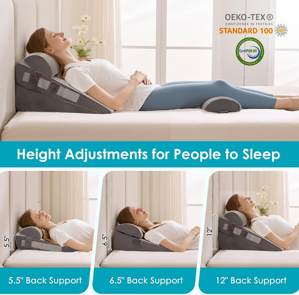 Wgakced 4Pcs Wedge Pillow Set for After Surgery, Acid Reflux Relief, Adjustable Bed Wedge Pillows for Sleeping, Anti Snore, Memory Foam Trian…
