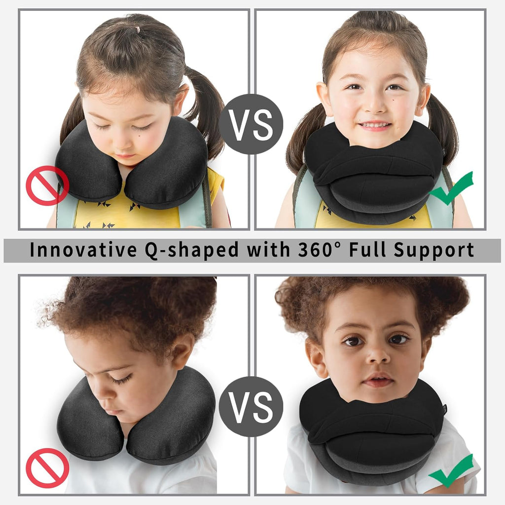BUYUE Kids Travel Pillows for Airplane, Memory Foam 360° Head Support Sleeping Essentials for Long Flight, Skin-Friendly Soft Neck Pillow…