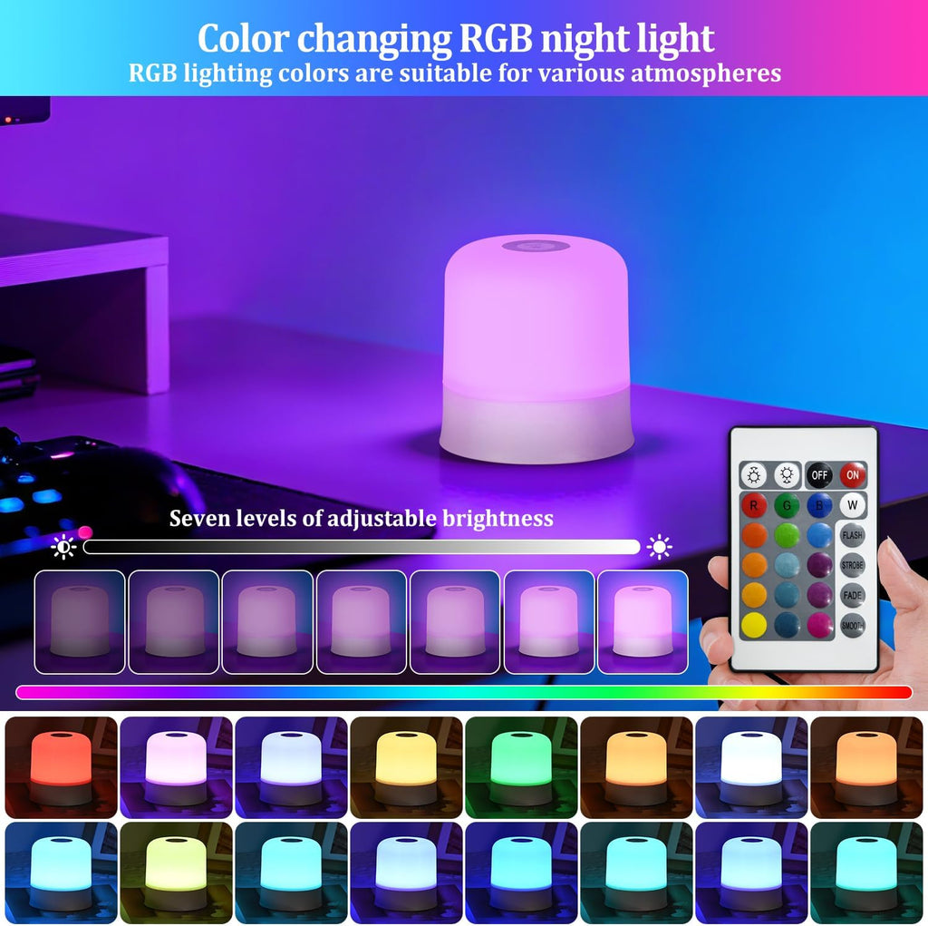 Night Light Bedside Lamp with Touch and Remote Control, 13 RGB Colors Changing 5 Brightness Dimmable Table lamp, Rechargeable Portable…