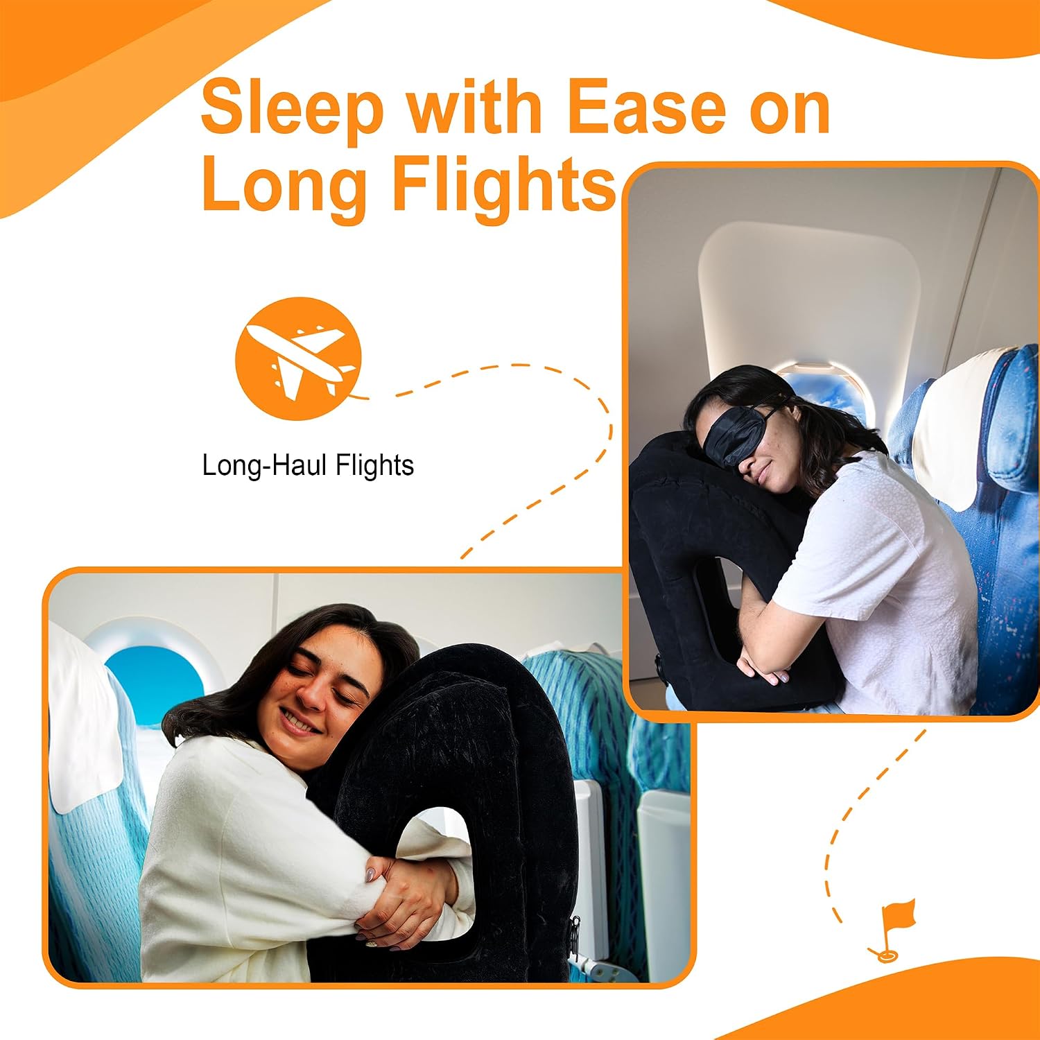 Inflatable Travel Pillow - Airplane Pillow for Neck Support on Long Flights, Buses, Cars, Office & Trains - Comes with Eye Mask, Earplugs…