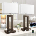 3 Color Temperatures Brown Table Lamps for Bedrooms Set of 2, 22’’ Touch Control Bedside Nightstand Lamps with 2 USB Ports & AC Outlet…