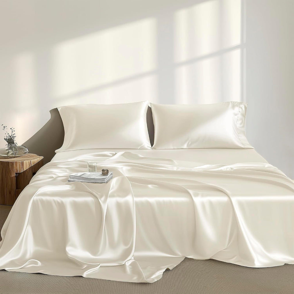 Madisonpark Madison Park Satin Sheets Twin Size, Luxurious Silky Bed Sheets, Elastic 14" Pocket fits up to 16" Mattress, Wrinkle-Free, Soft…