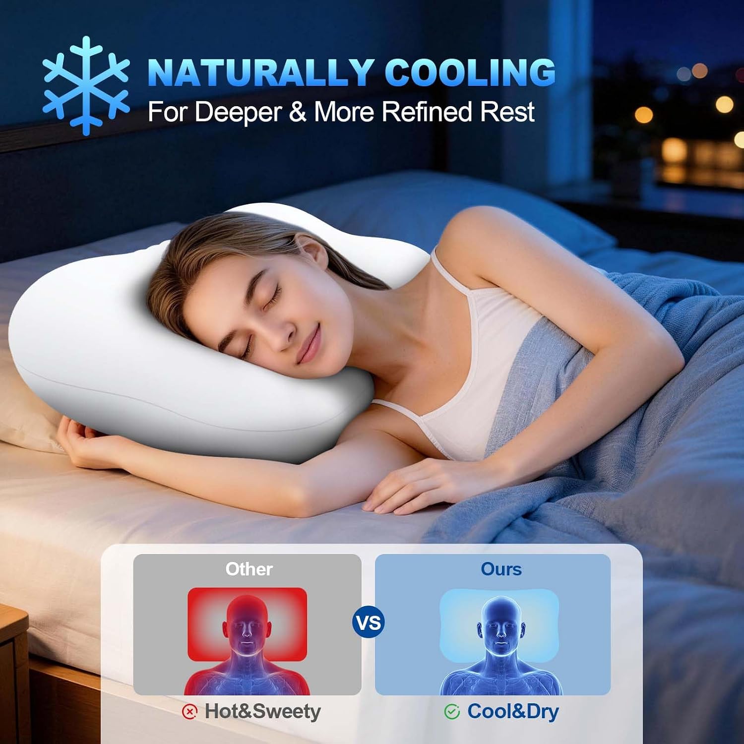 Huader Cervical Pillows for Neck, Cooling Memory Foam Hypoallergenic Pillow for Side, Back & Stomach Sleepers – Ergonomic Neck Support, fo…