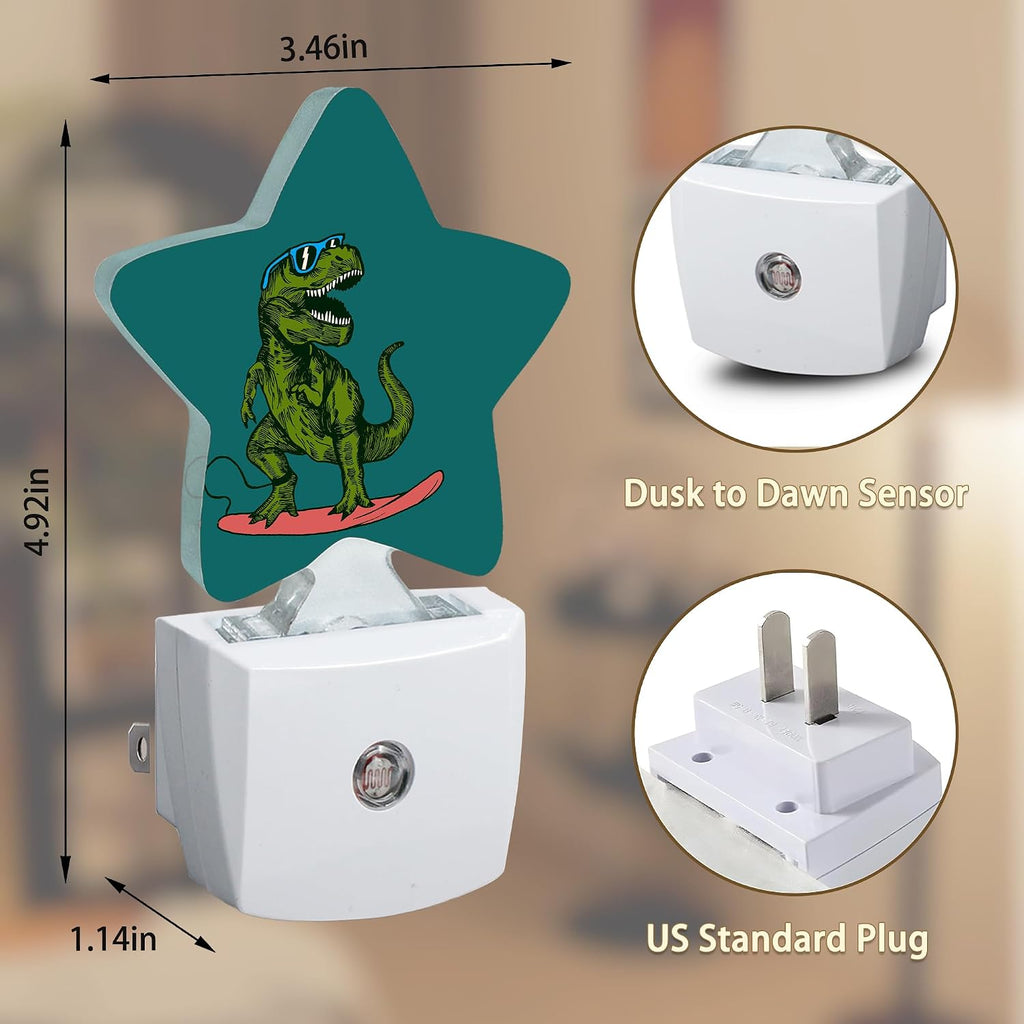 Dinosaur Green Night Light Plug-in Dusk to Dawn Smart Sensor White Led Nightlight for Bedroom Bathroom Kitchen Hallway Stairs Energy…