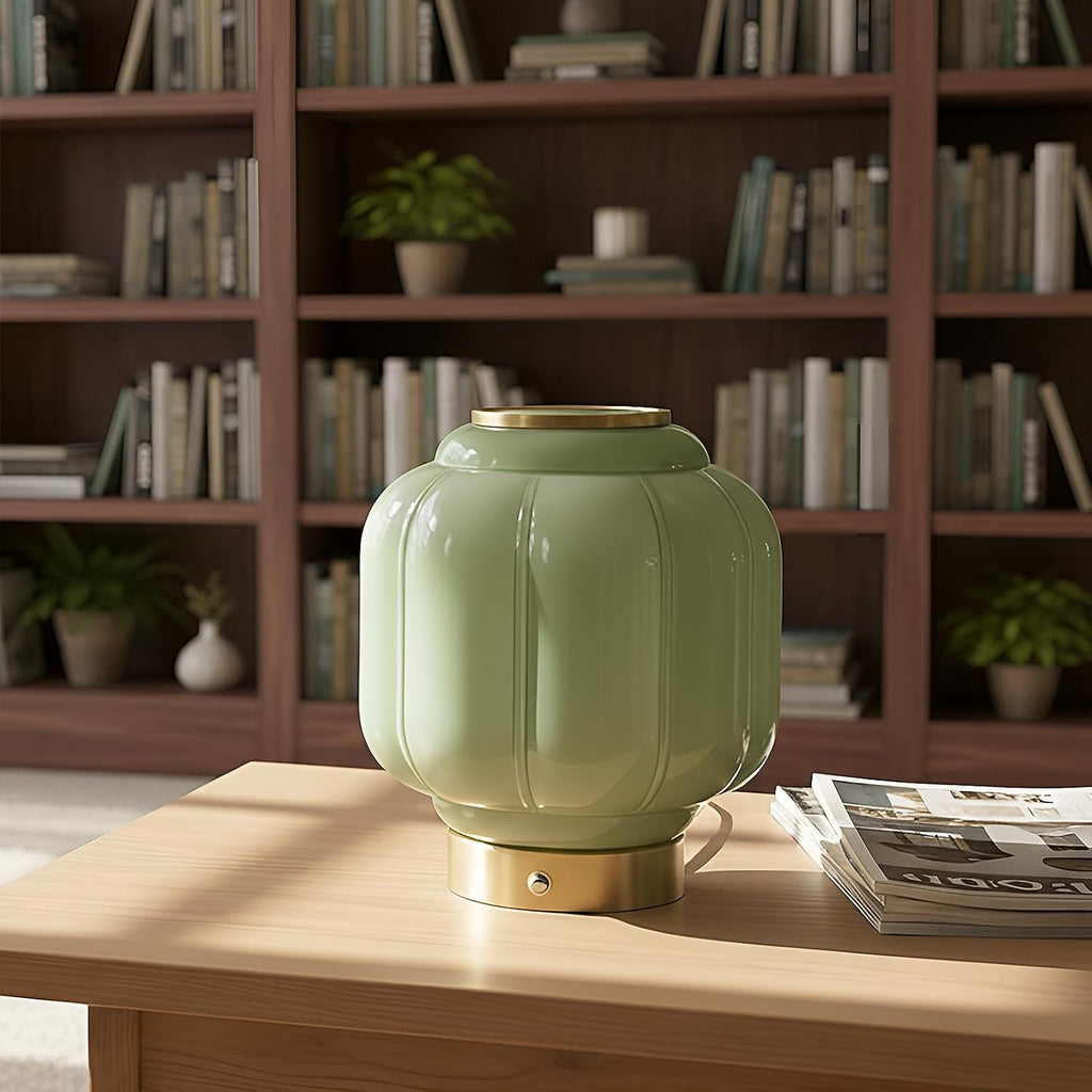 Vintage Green Mushroom Table Lamp, Cordless Rechargeable Touch Dimmable Lamp, Brass Base with Jadeite Glass Shade for Living Room…