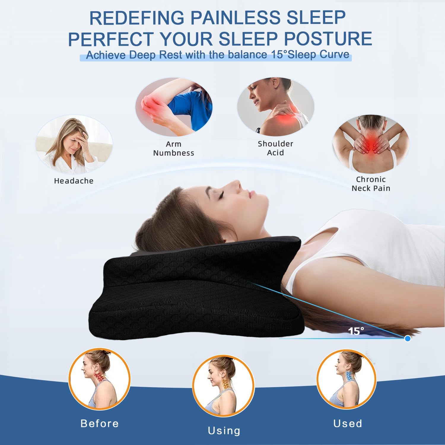 Qiubabyo Cervical Pillow for Neck Support, Adjustable Ergonomic Pillow Cozy Sleeping, Odorless Orthopedic Memory Foam Pillows, Contour Bed…