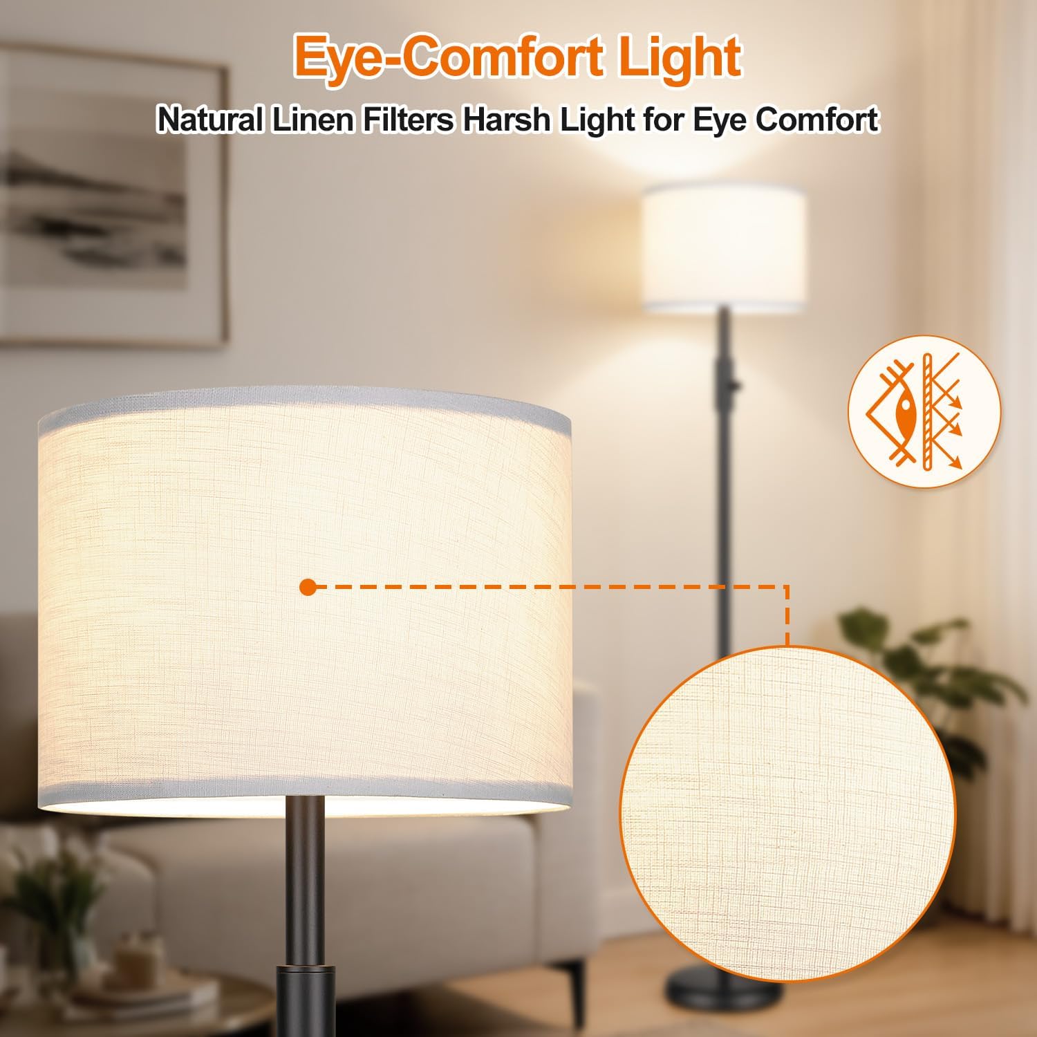 Upgraded】 Dimmable Floor Lamp, Modern Floor Lamps Simple Design with White Shade for Living Room, Tall Standing Lamp for Bedroom Office…