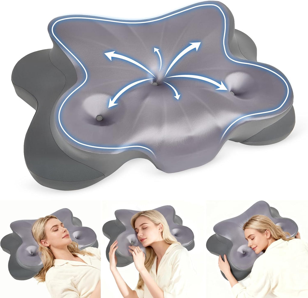 Famkcy Cervical Pillow for Neck, Ergonomic Memory Foam Pillow with Ice Silk Pillowcase, Adjustable Contour Neck Support Pillow for Side Ba…
