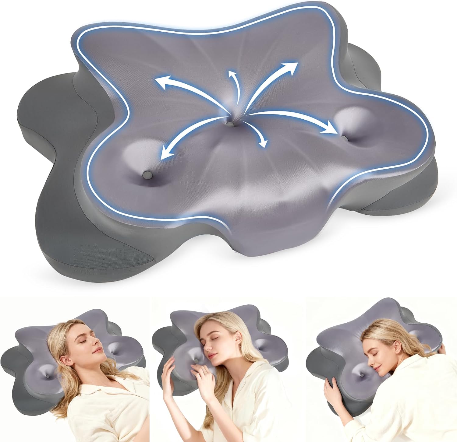 Famkcy Cervical Pillow for Neck, Ergonomic Memory Foam Pillow with Ice Silk Pillowcase, Adjustable Contour Neck Support Pillow for Side Ba…