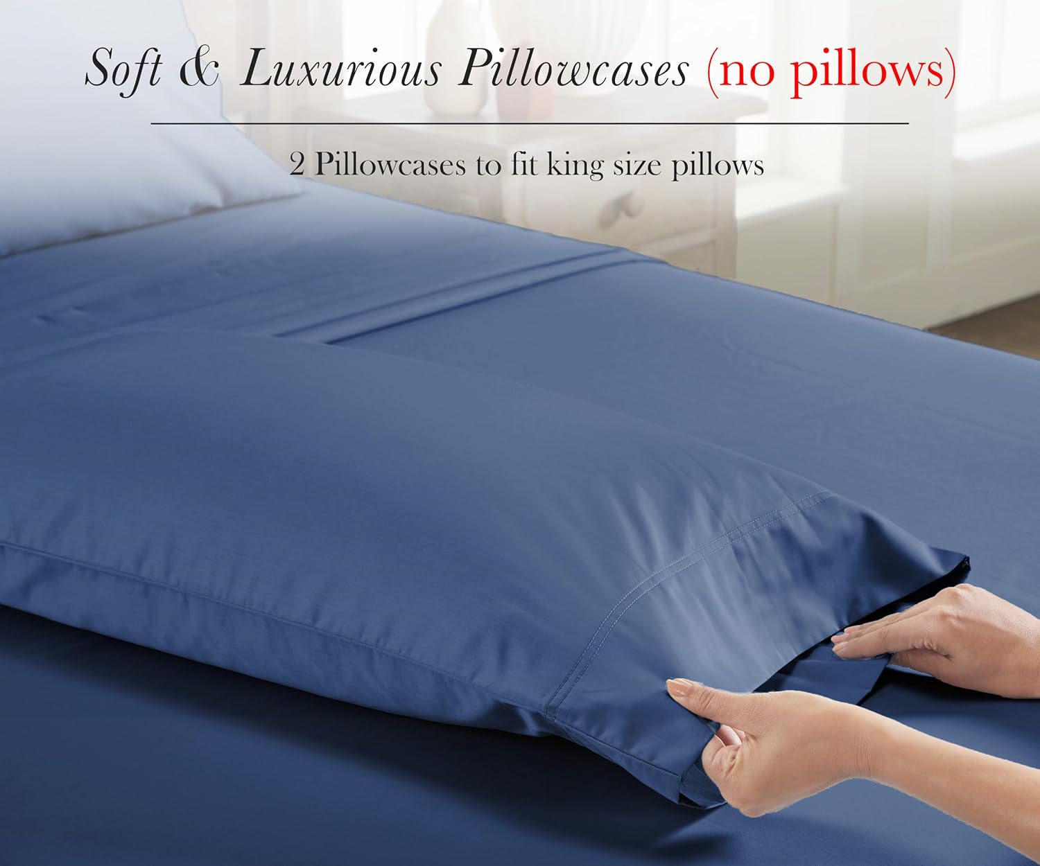 CaliforniaDesignDen California Design Den King Size Pillow Cases Set of 2-100% Egyptian Cotton Pillowcases with Envelope Closure, Soft Sate…