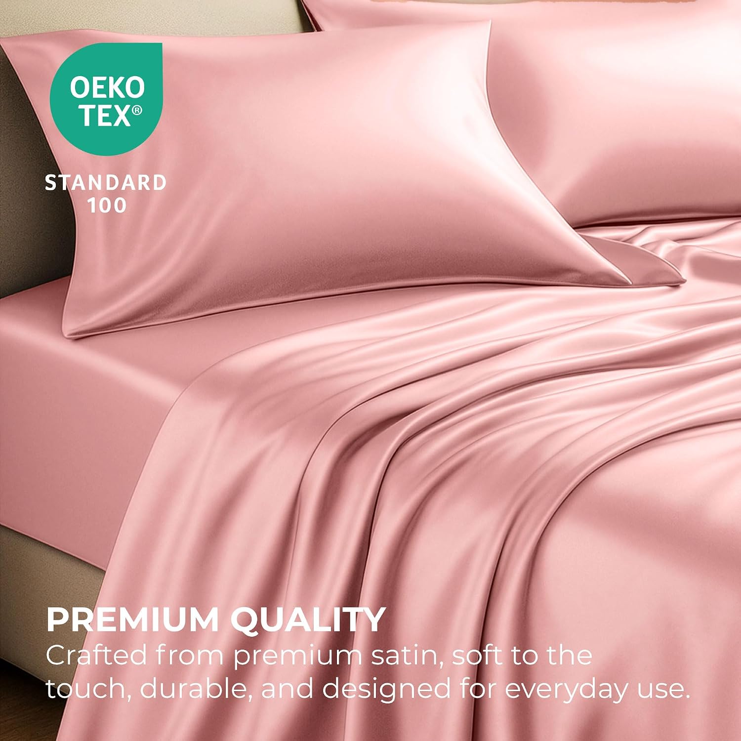 PureBedding Pure Bedding Satin Sheets Queen [4-Piece, Pink] Hotel Luxury Silky Bed Sheets - Extra Soft 1800 Microfiber Sheet Set, Wrinkle,…