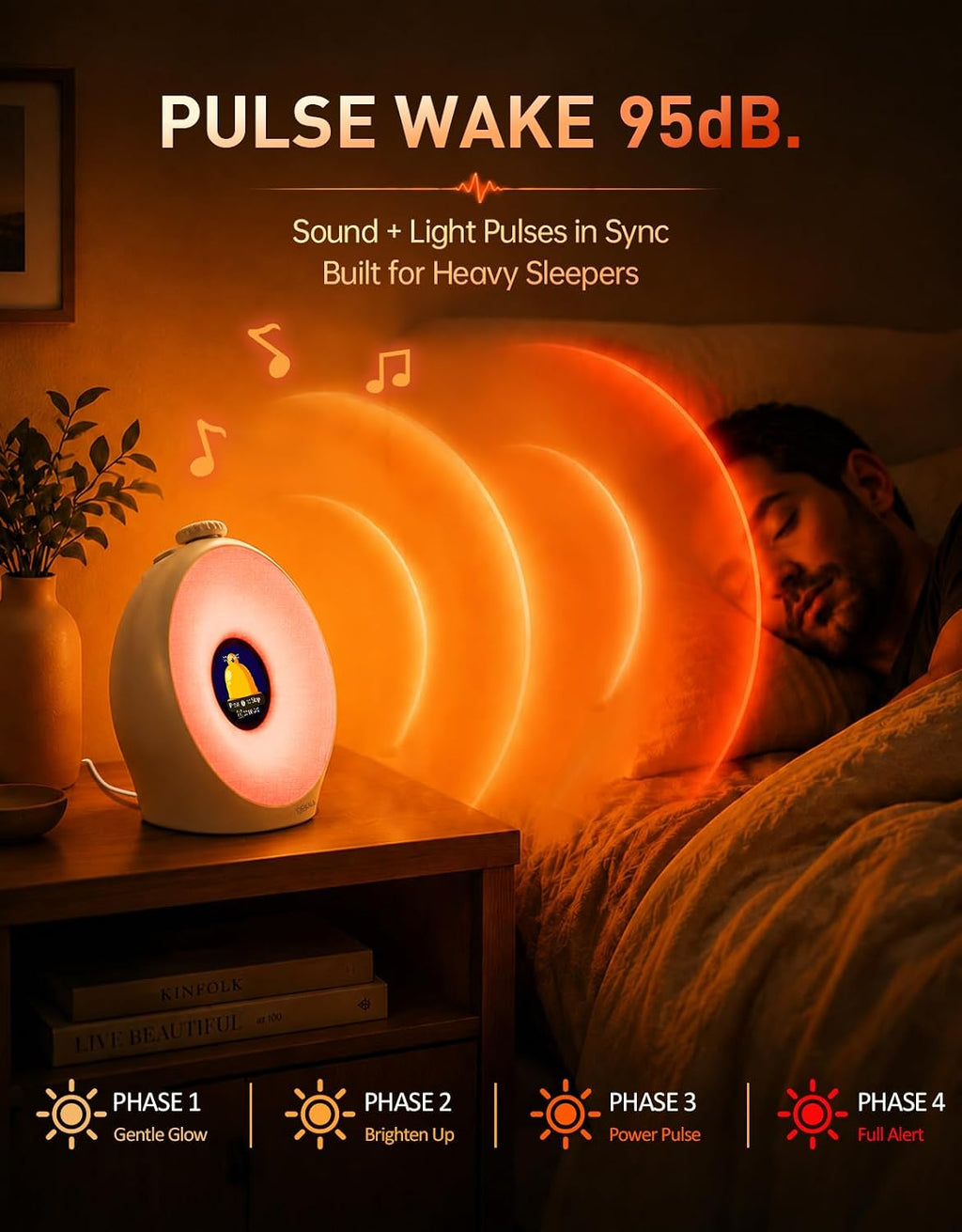 Dekala Sunrise Alarm Clock for Heavy Sleepers with Pulse Wake, Sunset Sound Machine with Breathing Ambient Light, Loud Alarm for…