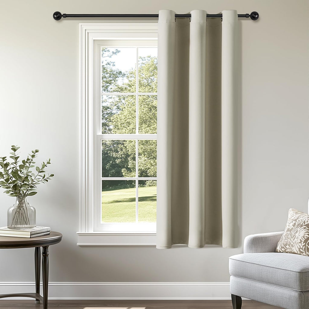 ChrisDowa Blackout Curtains 36 Inches Long for Living Room, Grommet Thermal Insulated Room Darkening Curtains for Bedroom (1 Panel Set, Bei…