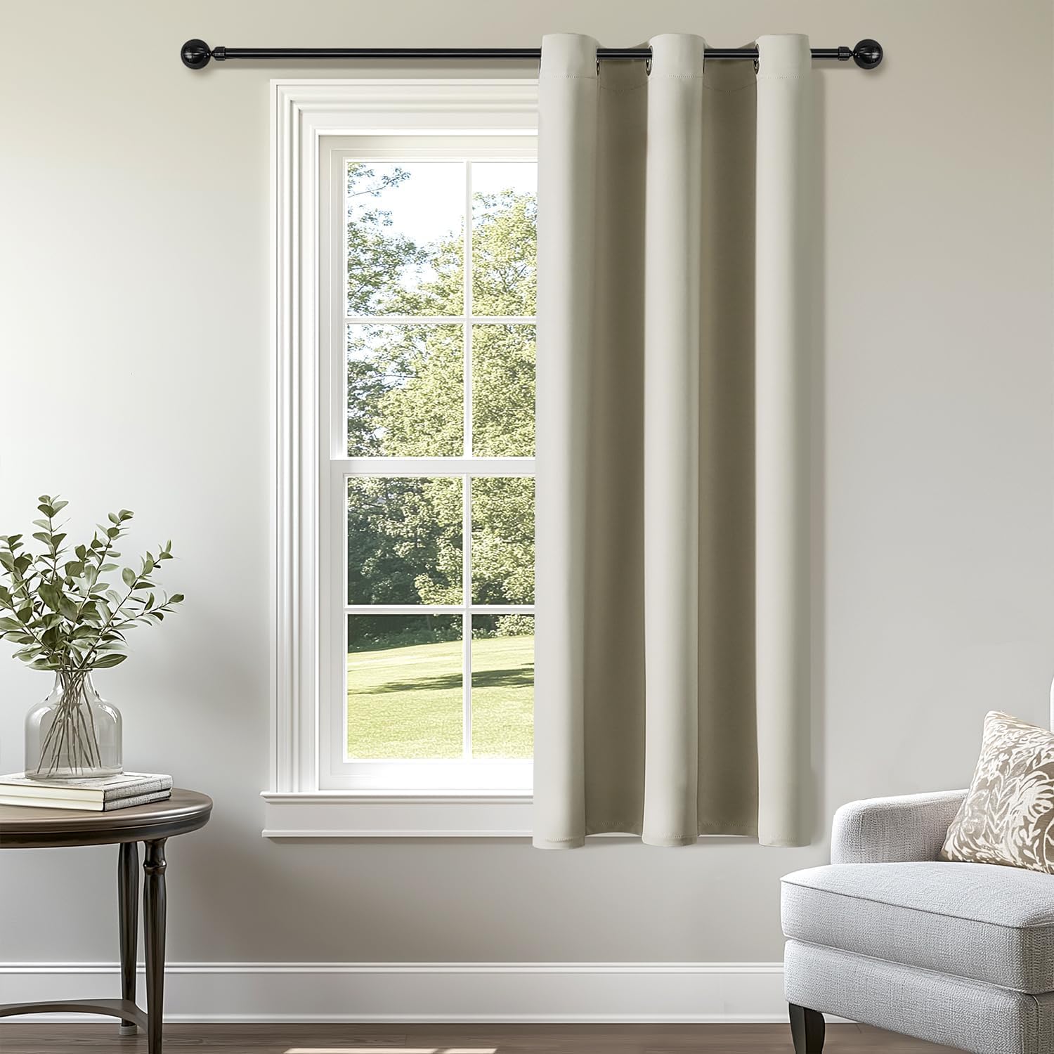 ChrisDowa Blackout Curtains 36 Inches Long for Living Room, Grommet Thermal Insulated Room Darkening Curtains for Bedroom (1 Panel Set, Bei…