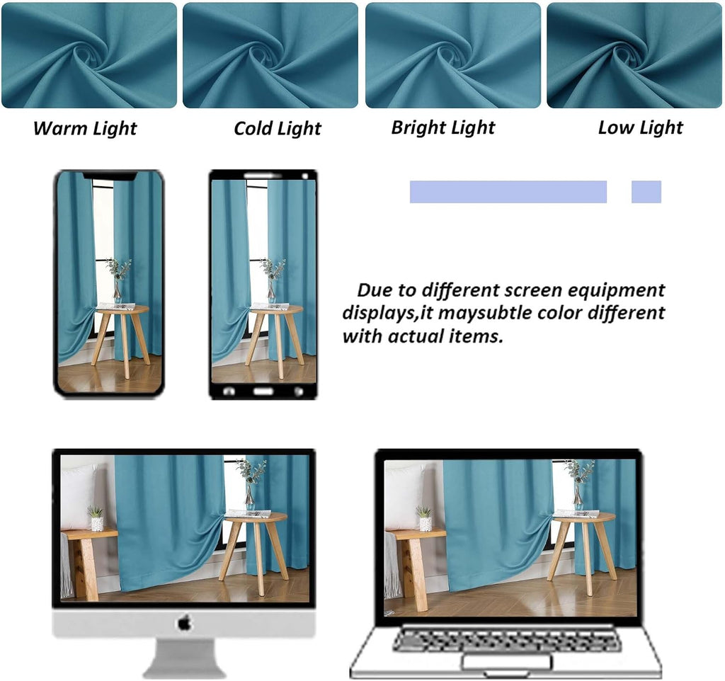 Simplebrand Ava Turquoise Short Blackout Curtains for Bedroom 45 Inches Long 2 Panels Set, Solid Thermal Insulated, Energy Saving Window Tr…