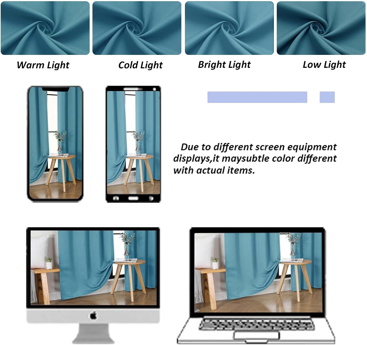Simplebrand Ava Turquoise Short Blackout Curtains for Bedroom 45 Inches Long 2 Panels Set, Solid Thermal Insulated, Energy Saving Window Tr…