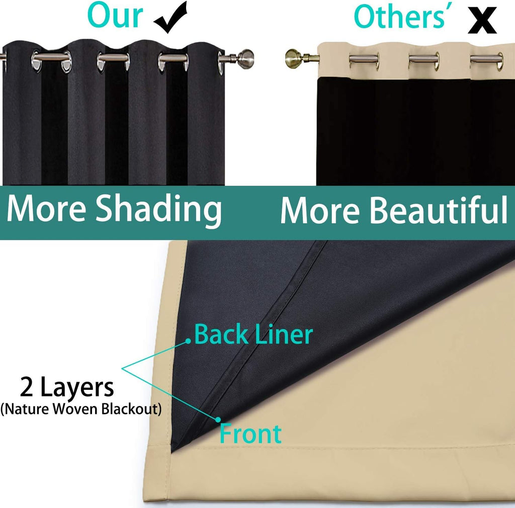 Yakamok 100% Blackout Curtains with Black Lined Thermal Insulated Light Blocking Curtains Heat Blocking Drapes for Bedroom(52Wx96L, Beige,…