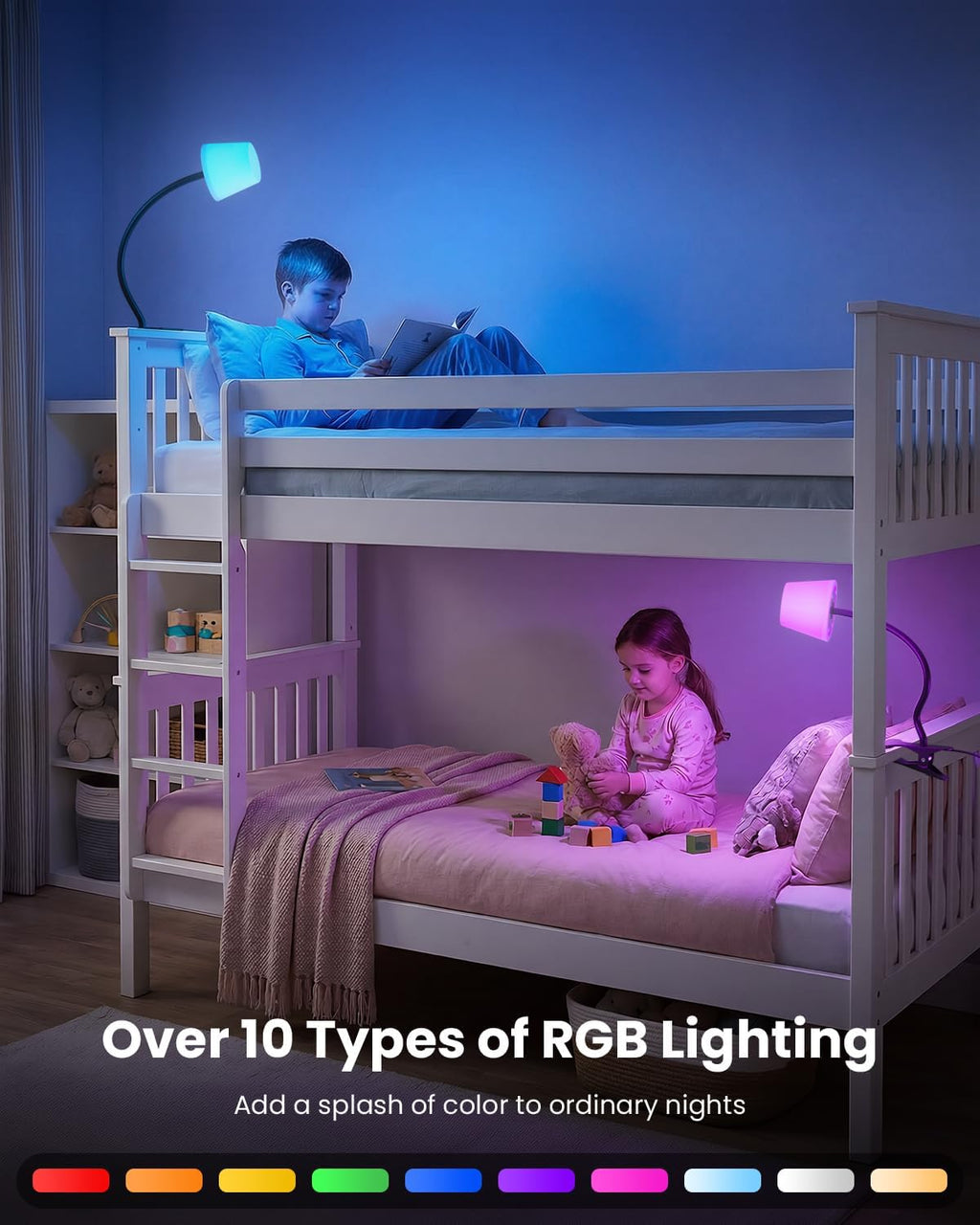 Rdzoko Clip on Light, Reading Light for Bed, RGB Lamp, Dimmable Desk Lamp with Clamp, College Dorm Room Essentials, Cute Bedside Night Ligh…