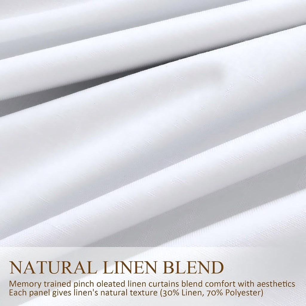 Boodii Snow White 100% Blackout Linen Pinch Pleated Curtains Extra Long 120 Inches Long for Living Room Thermal Insulated Full Black Out Dr…