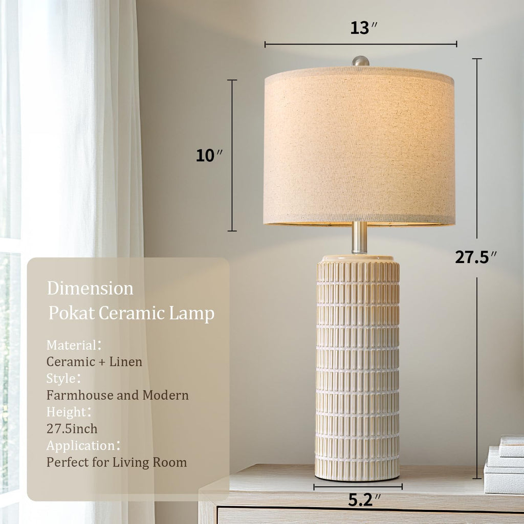 PoKat 27.5'' Tall Table Lamps for Living Room Set of 2, Ceramic Bedroom Lamps for Night Stands, Modern Bedside Lamps for Bedroom Living…