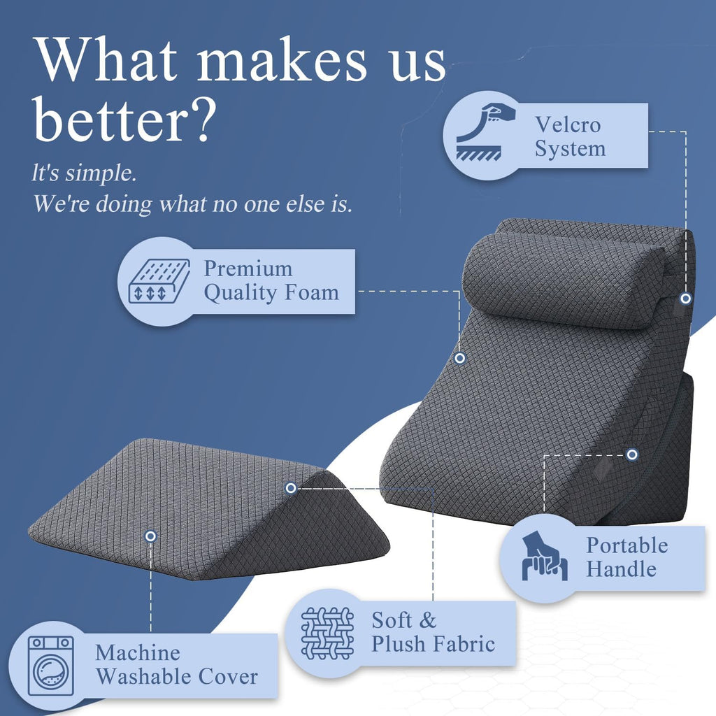 Axelrod 4PCS Orthopedic Bed Wedge Pillow Set, Post Surgery Foam for Back, Neck and Leg Comfortable & Adjustable Pillows- Anti Snoring, Hear…