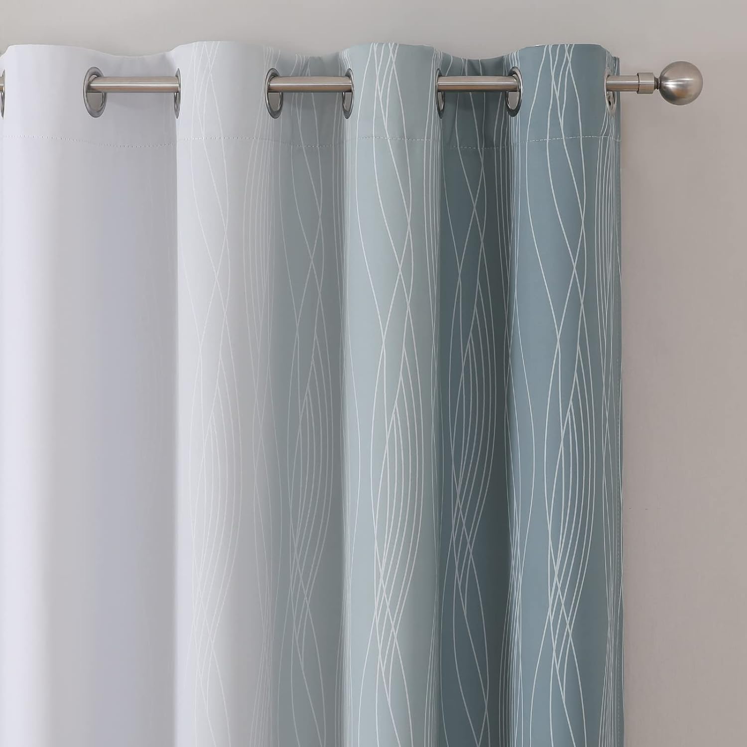 Estelartextiler Estelar Textiler Stone Blue and Greyish White Blackout Curtains 84 Inches Long, Full Room Darkening Grommet Curtains for Bed…