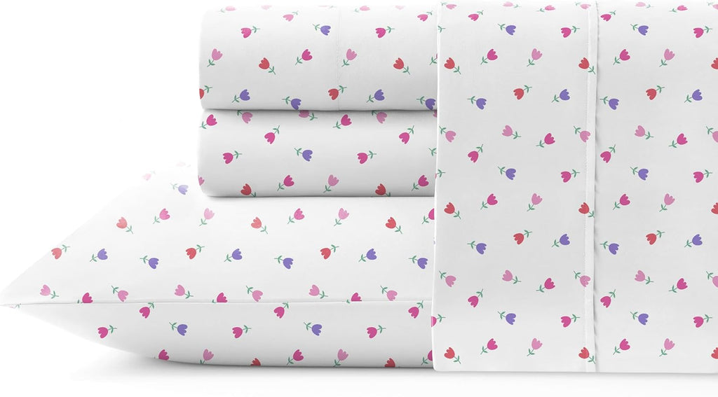 Pointehaven Petite Floral Printed Cotton Percale 4 pc Sheet Set, Queen