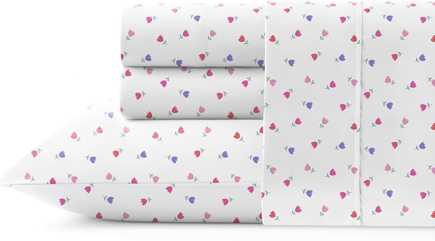 Pointehaven Petite Floral Printed Cotton Percale 4 pc Sheet Set, Queen