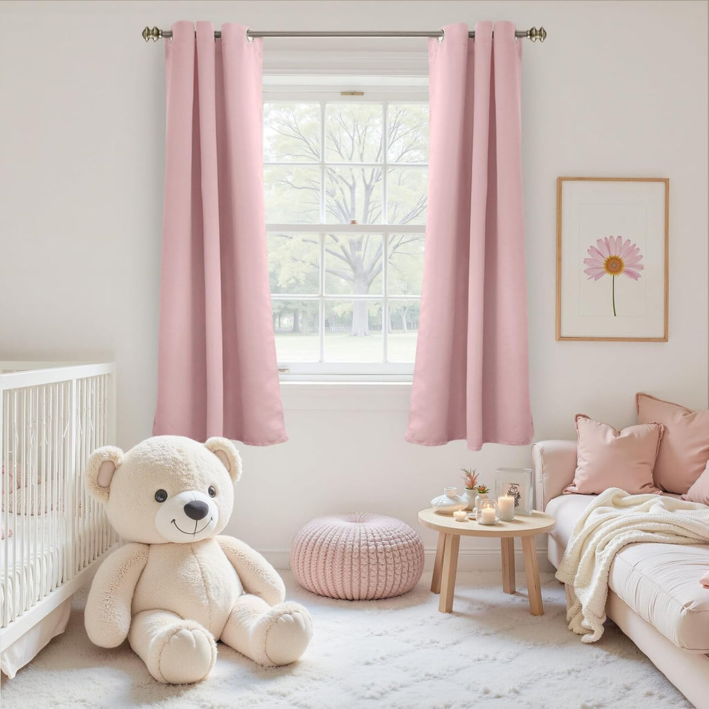 YoungsTex Light Pink Blackout Curtains 63 Inches Long for Kids Bedroom - Thermal Insulated Window Drapes with Grommet Room Darkening Privac…